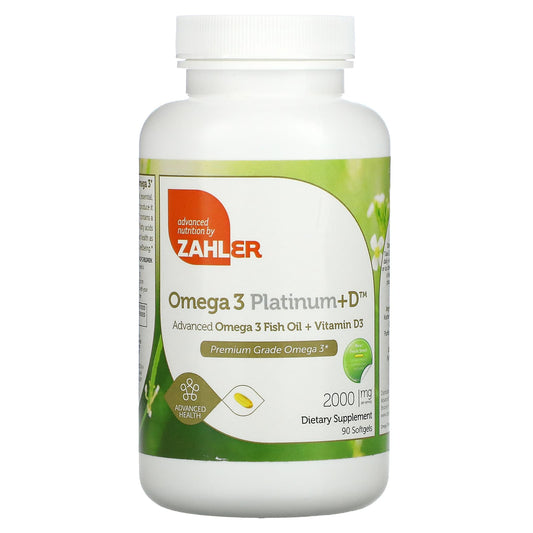 Zahler-Omega 3 Platinum+D-Advanced Omega 3 Fish Oil + Vitamin D3-2,000 mg-90 Softgels (1,000 mg per Softgel)