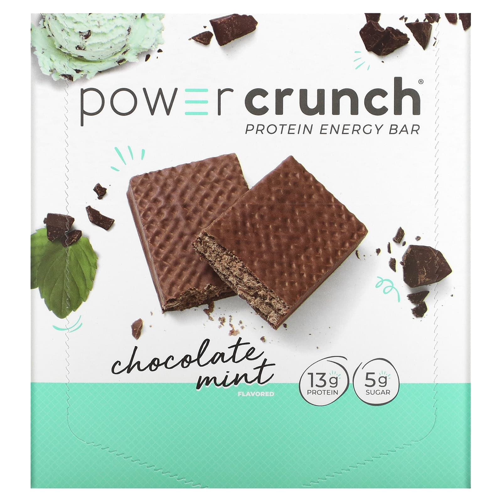 BNRG-Power Crunch Protein Energy Bar-Chocolate Mint-12 Bars-1.4 oz (40 g) Each