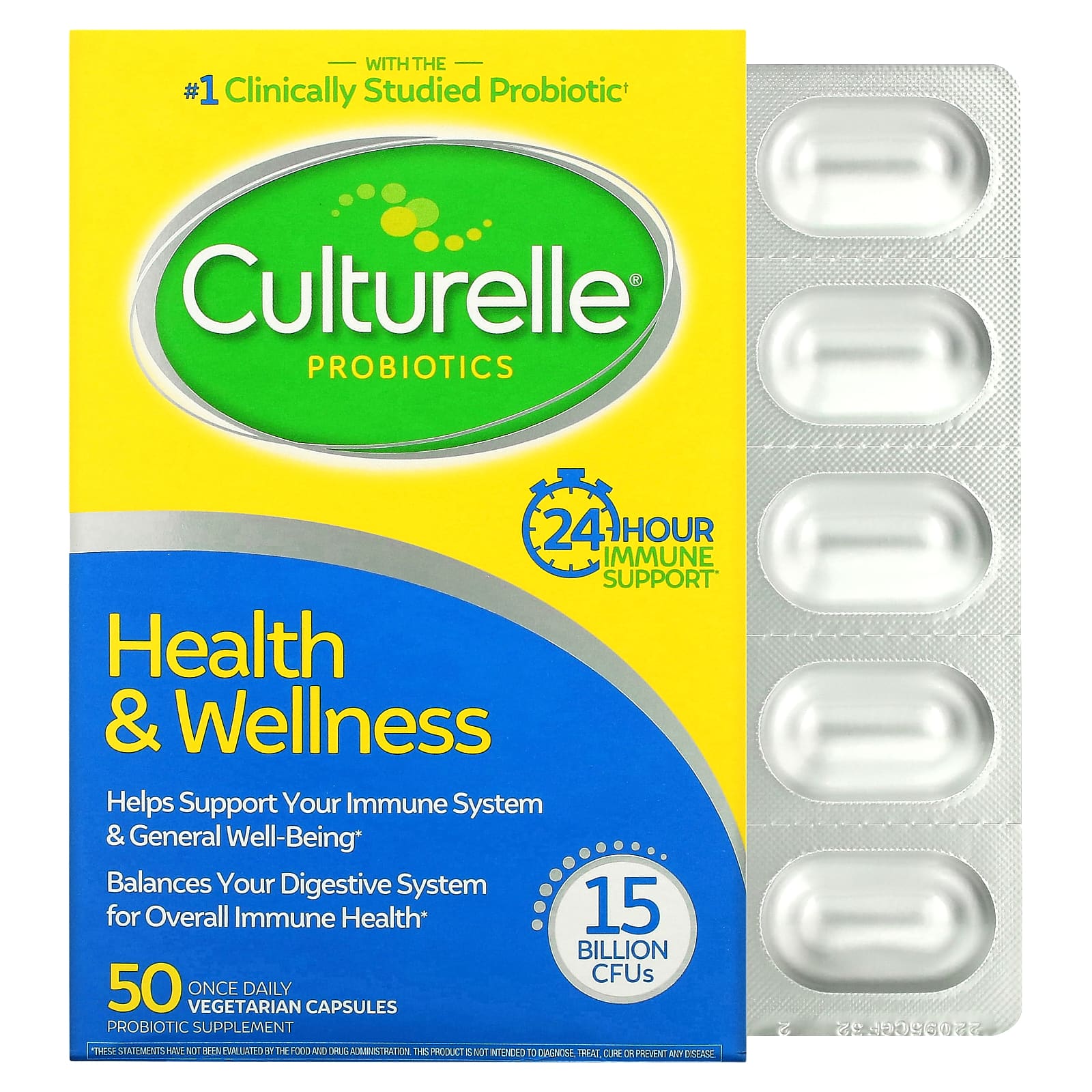 Culturelle-Probiotics-Health & Wellness-15 Billion CFUs-50 Once Daily  Vegetarian Capsules