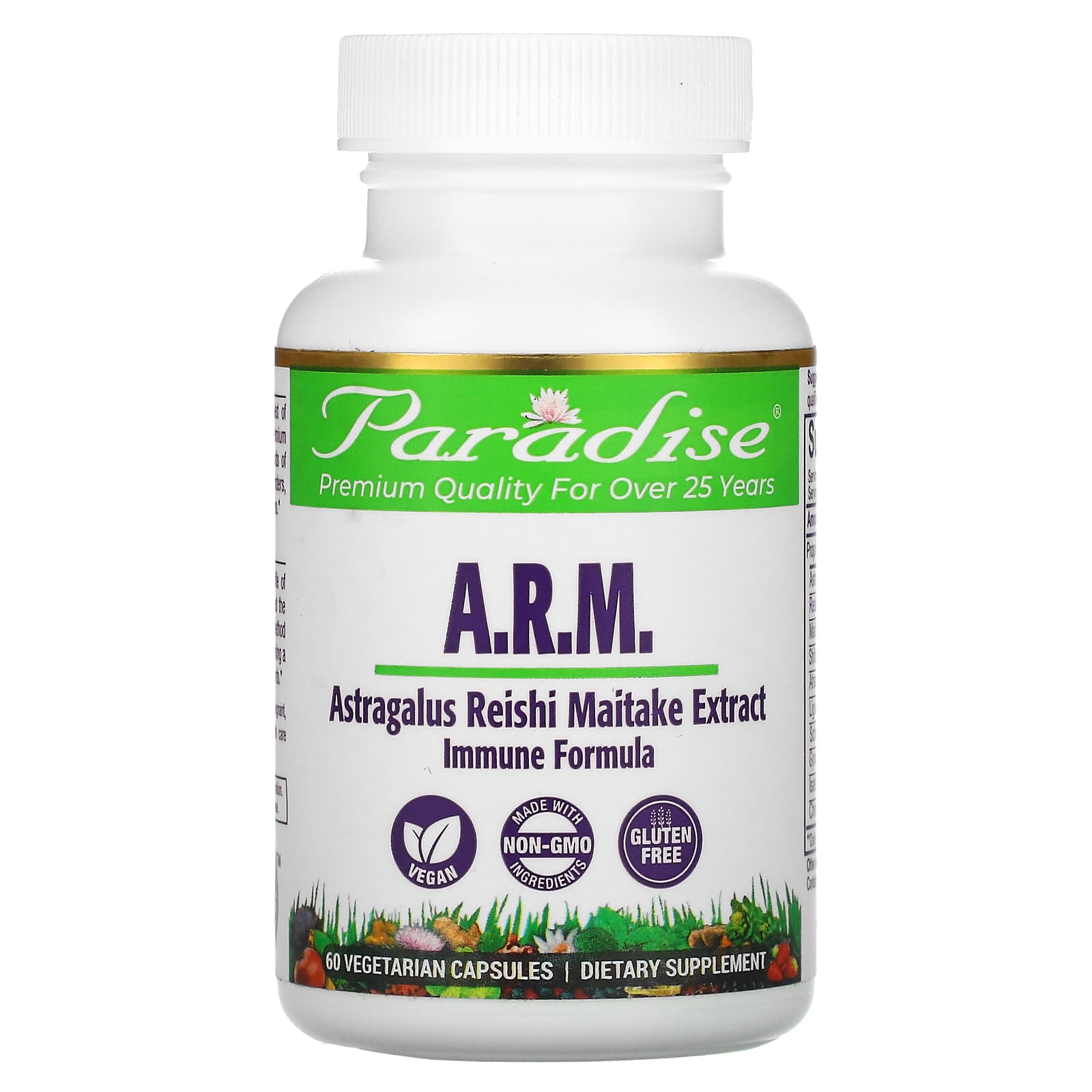 Paradise Herbs-A.R.M. Astragalus-Reishi Maitake Extract-60 Vegetarian Capsules