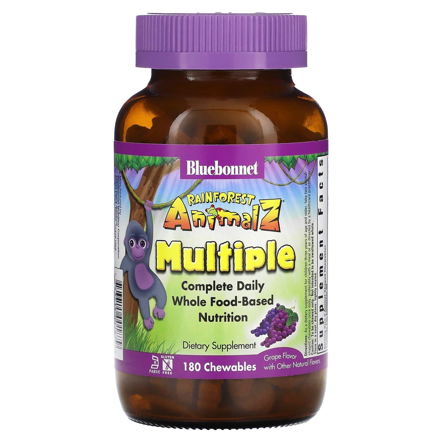 Bluebonnet Nutrition-Rainforest Animalz-Multiple-Complete Daily Whole Food Based Nutrition-Grape-180 Chewables