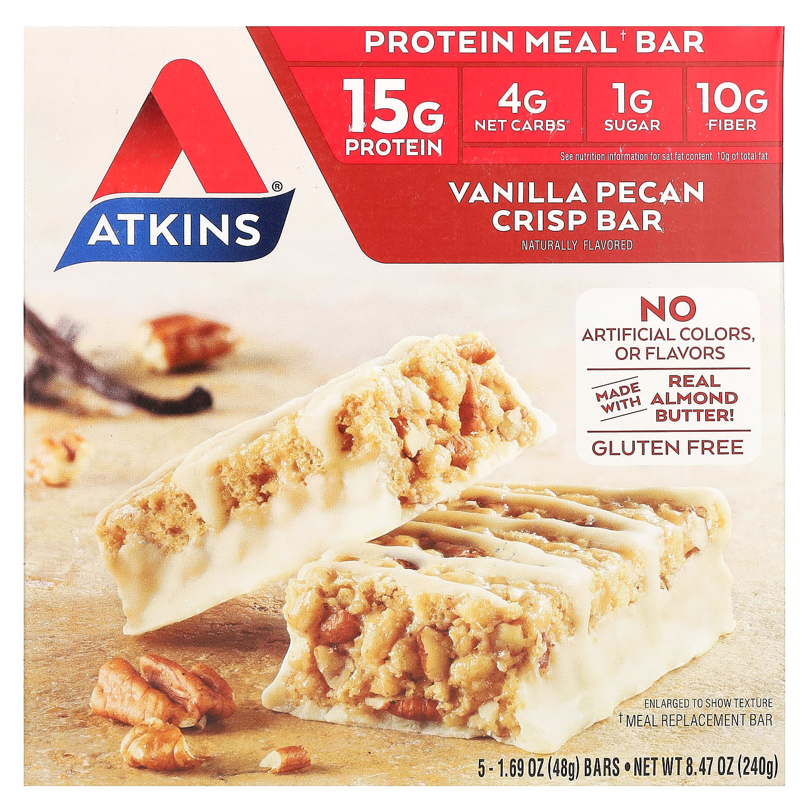 Atkins-Protein Meal Bar-Vanilla Pecan Crisp-5 Bars-1.69 oz (48 g) Each