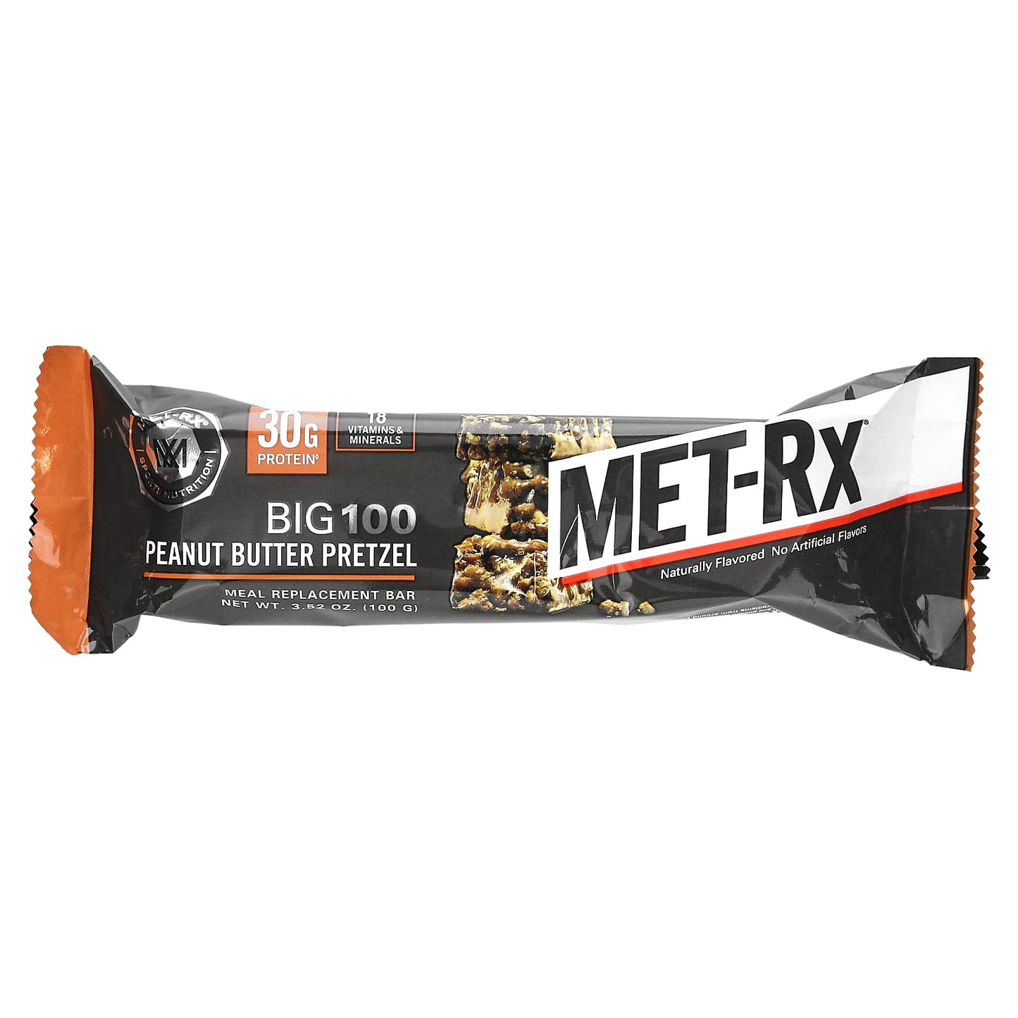 MET-Rx, Big 100, Meal Replacement Bar, Peanut Butter Pretzel, 9 Bars, 3.52 oz (100 g) Each