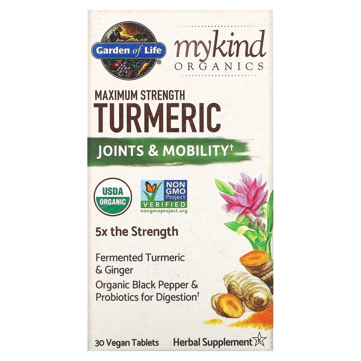 Garden of Life-MyKind Organics-Maximum Strength Turmeric-Joints & Mobility-30 Vegan Tablets