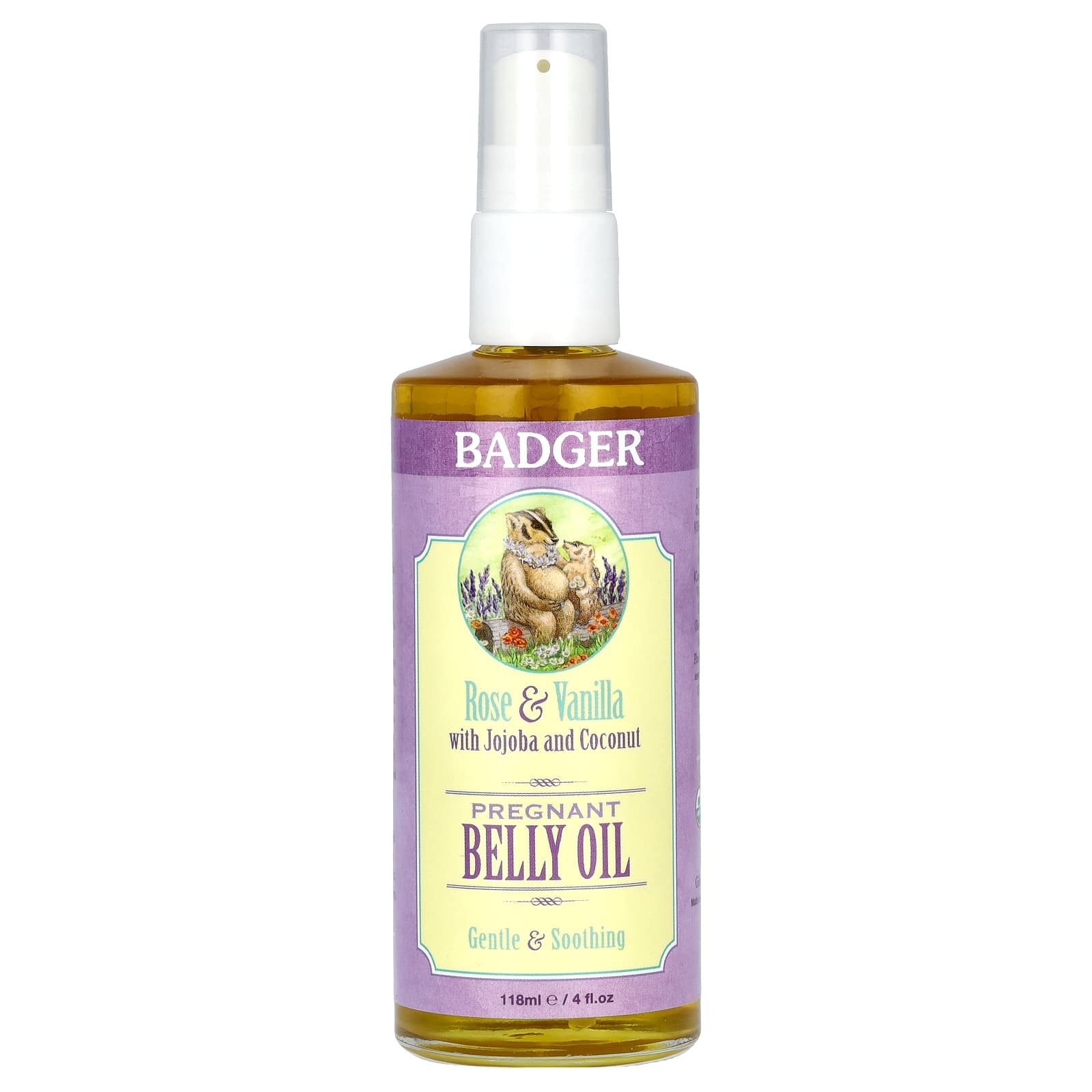 Badger Company-Pregnant Belly Oil-Rose & Vanilla-4 fl oz (118 ml)