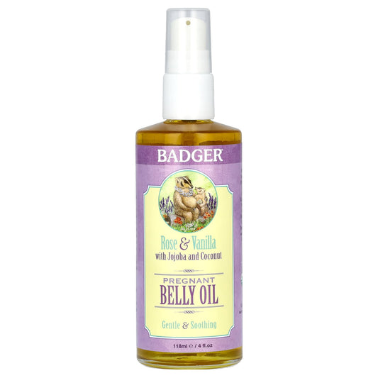 Badger Company-Pregnant Belly Oil-Rose & Vanilla-4 fl oz (118 ml)