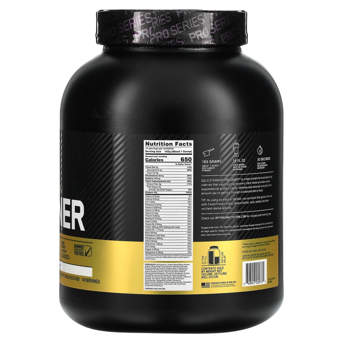 Optimum Nutrition, Gold Standard Pro Gainer, Vanilla Custard, 5.09 lbs (2.31 kg)