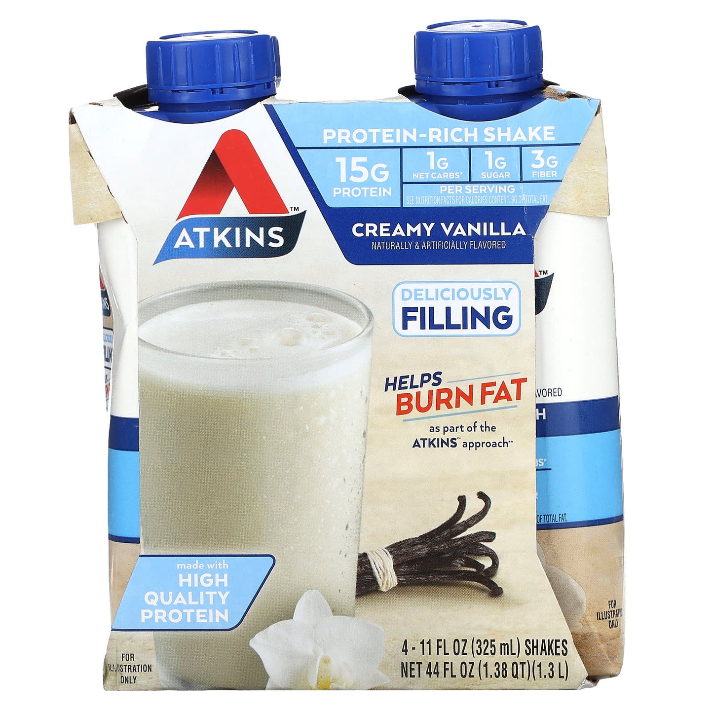 Atkins-Protein-Rich Shake-Creamy Vanilla-4 Shakes-11 fl oz (325 ml) Each