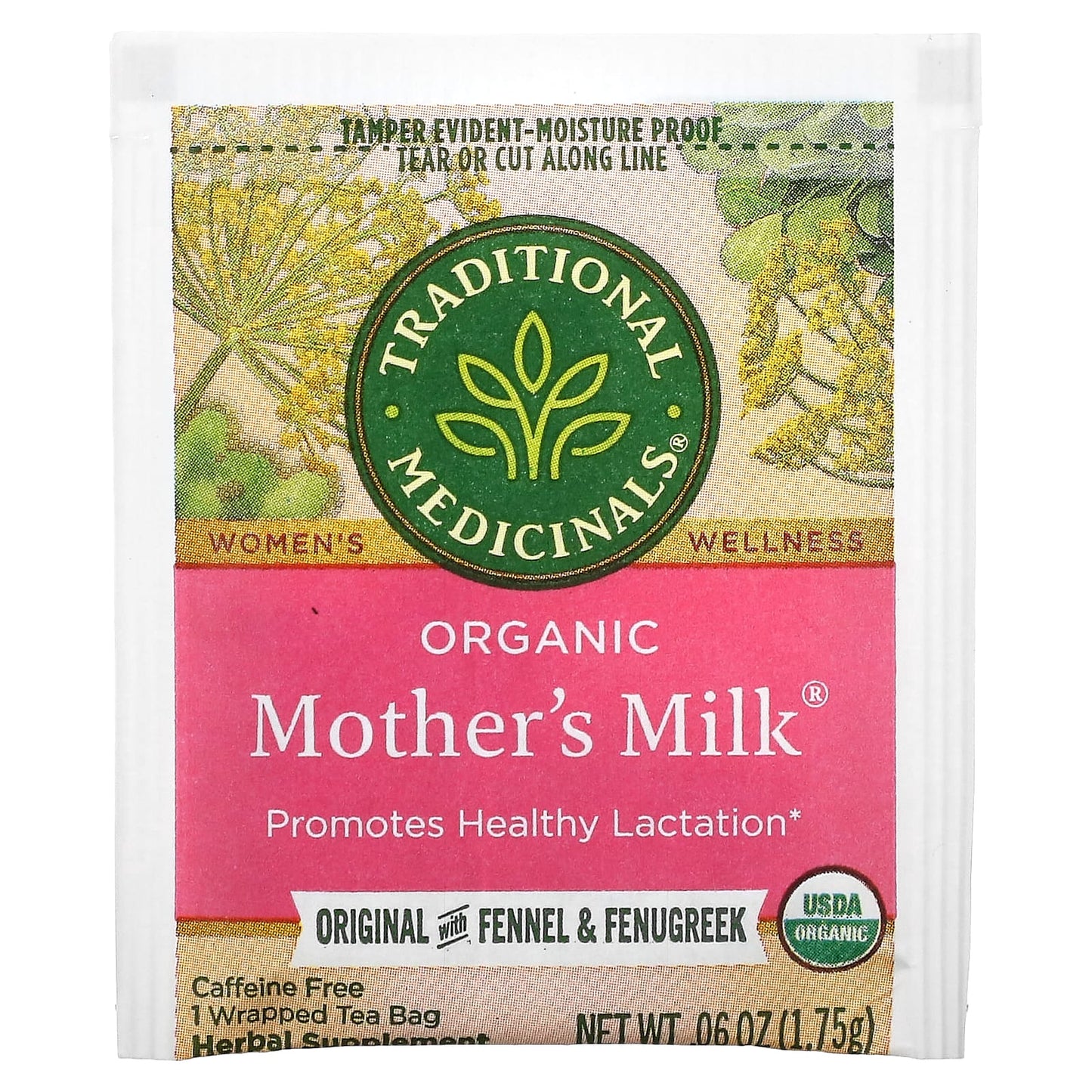 Traditional Medicinals, Organic Mother's Milk, Original with Fennel & Fenugreek, Caffeine Free, 16 Wrapped Tea Bags, 0.06 oz (1.75 g) Each