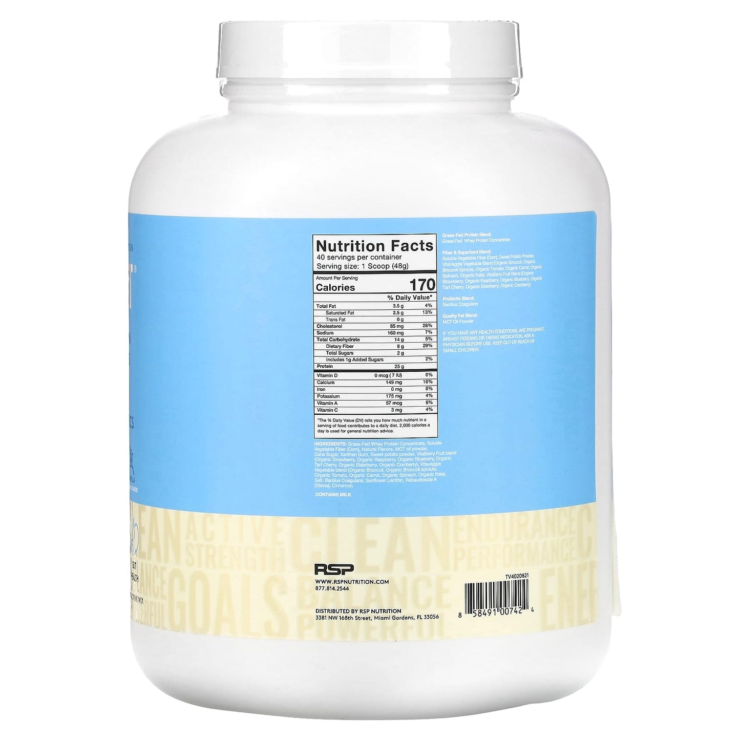 RSP Nutrition, TrueFit, Grass-Fed Protein Powder Drink Mix with Fruits & Veggies, Vanilla, 4.23 lbs (1,920 g)