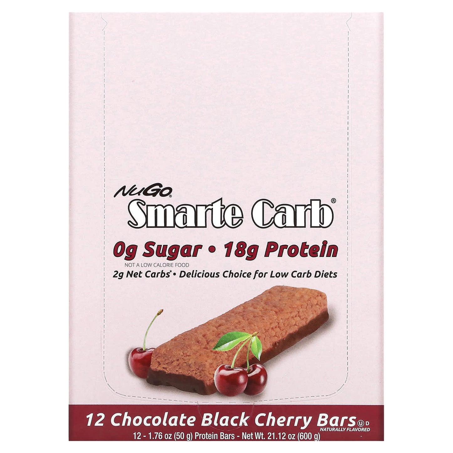 NuGo Nutrition-Smarte Carb Bar-Chocolate Black Cherry-12 Bars-1.76 oz (50 g) Each