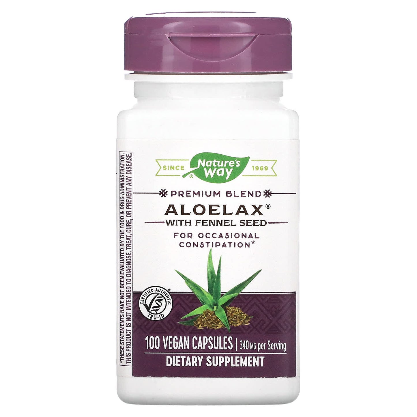 Nature's Way-Aloelax with Fennel Seed-340 mg-100 Vegan Capsules