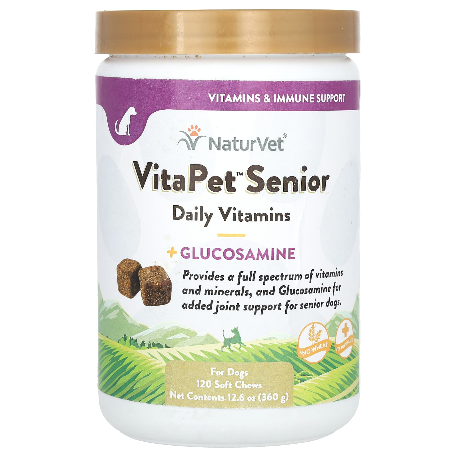 NaturVet-VitaPet Senior-Daily Vitamins + Glucosamine-For Dogs-120 Soft Chews-12.6 oz (360 g)