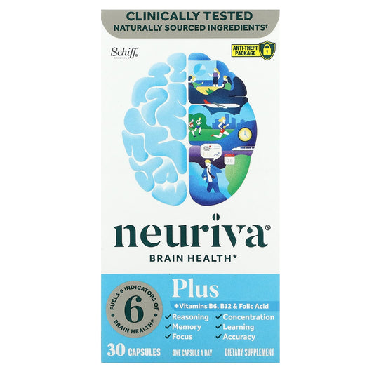 Schiff-Neuriva Brain Health-Plus Vitamins B6-B12 & Folic Acid-30 Capsules