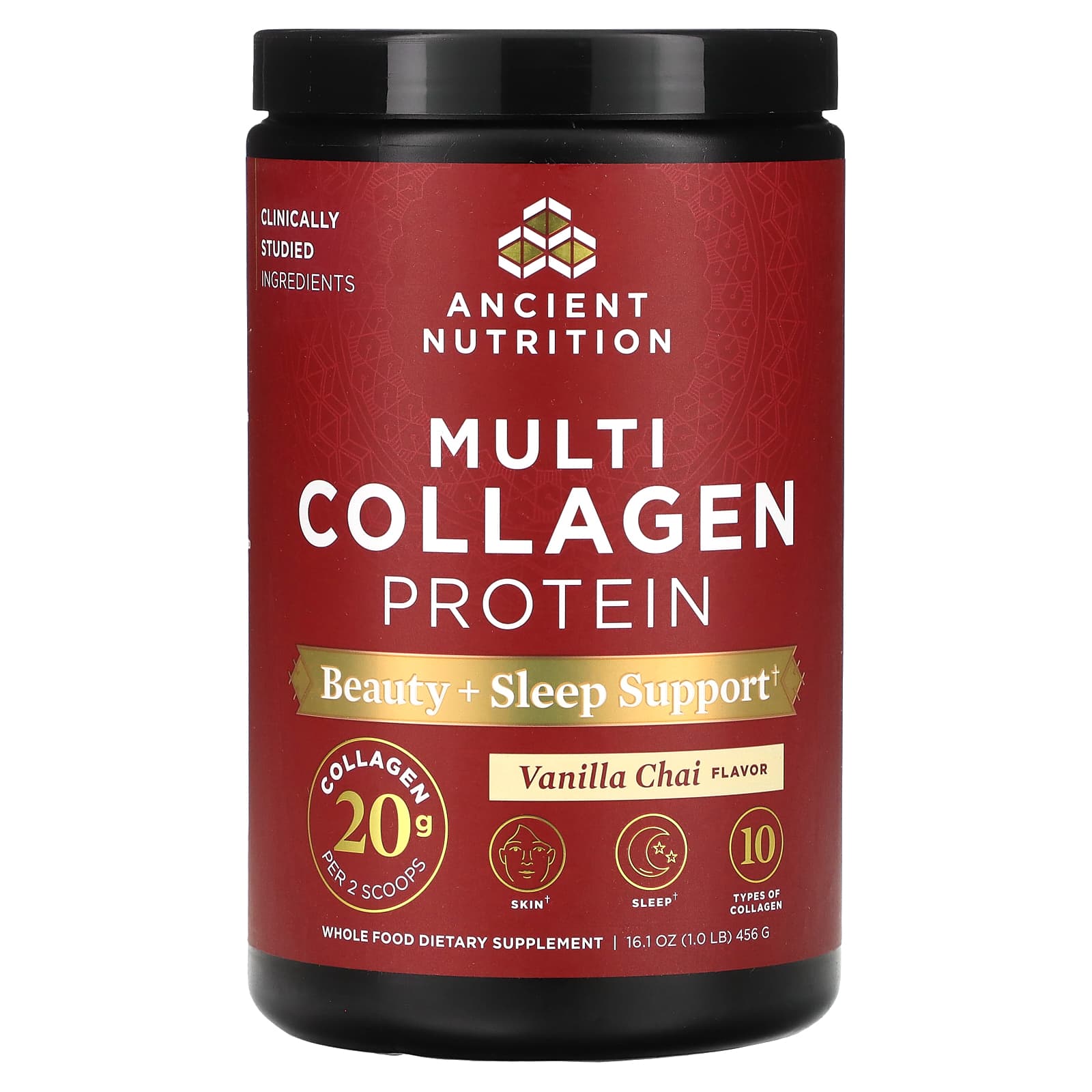 Ancient Nutrition-Multi Collagen Protein-Beauty + Sleep Support-Vanilla Chai-1 lb (456 g)