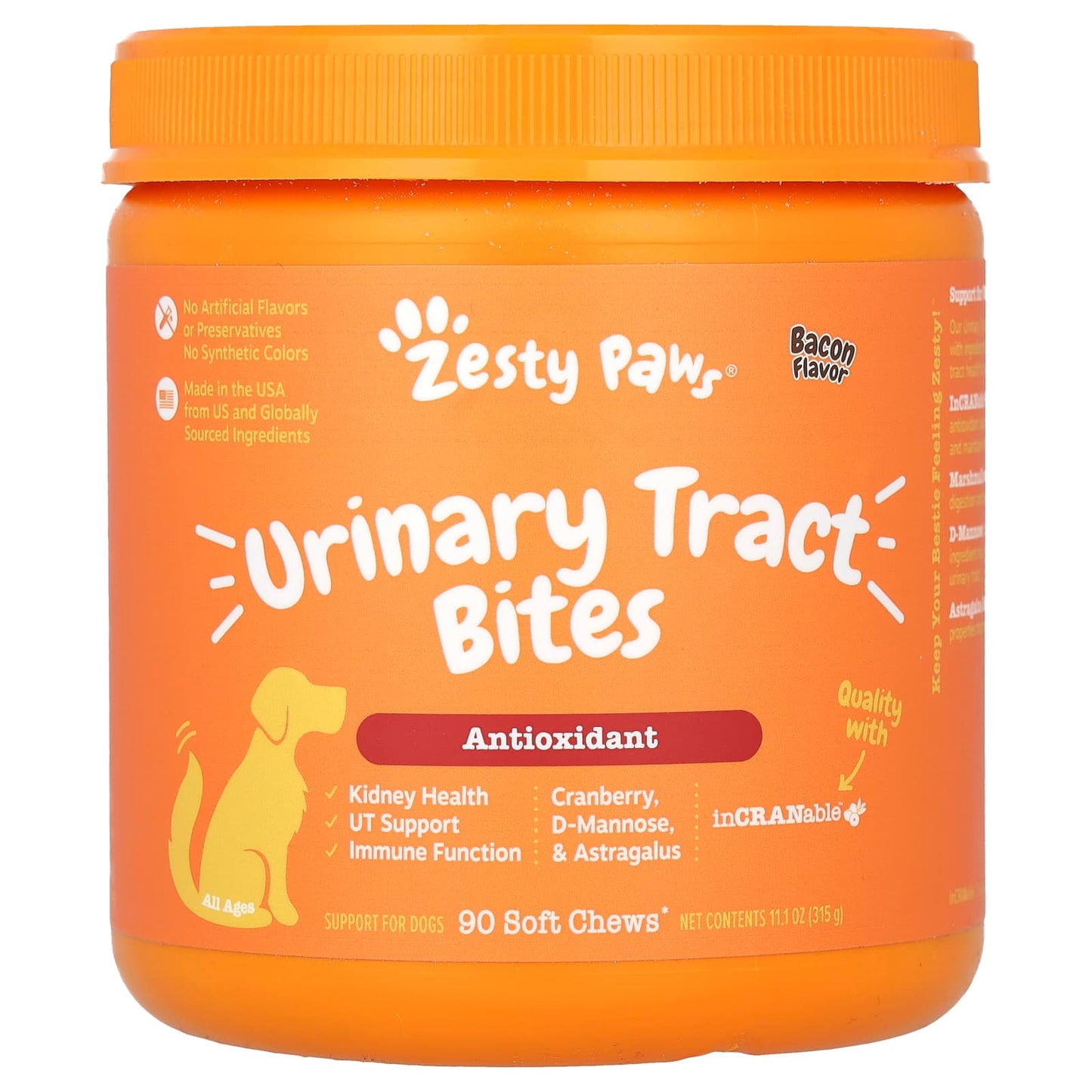 Zesty Paws-Urinary Tract Bites-For Dogs-All Ages-Bacon-90 Soft Chews-11.1 oz (315 g)