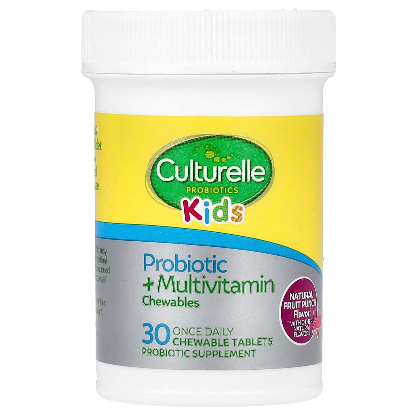 Culturelle, Kids, Probiotic + Multivitamin Chewables, 3 Years +, Natural Fruit Punch, 30 Chewable Tablets