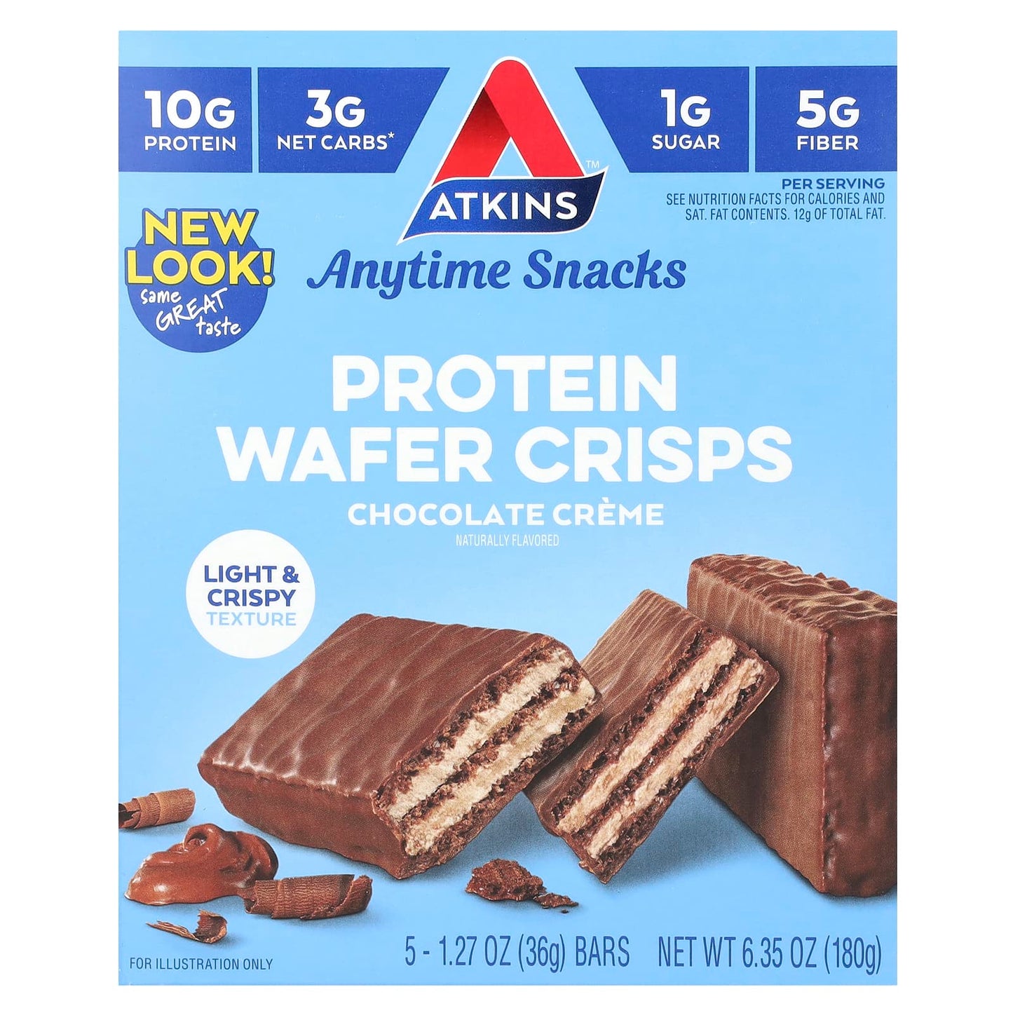 Atkins-Anytime Snacks-Protein Wafer Crisps-Chocolate Creme-5 Bars-1.27 oz (36 g) Each