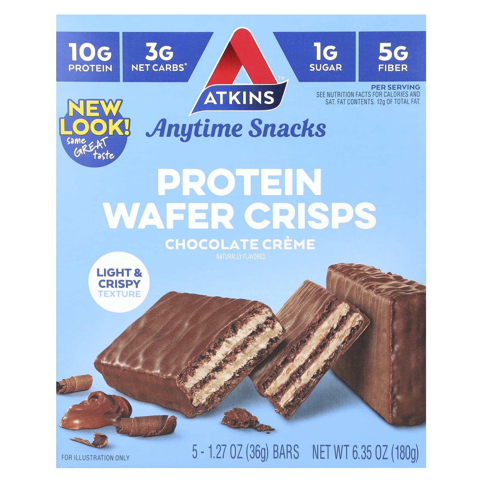 Atkins-Anytime Snacks-Protein Wafer Crisps-Chocolate Creme-5 Bars-1.27 oz (36 g) Each