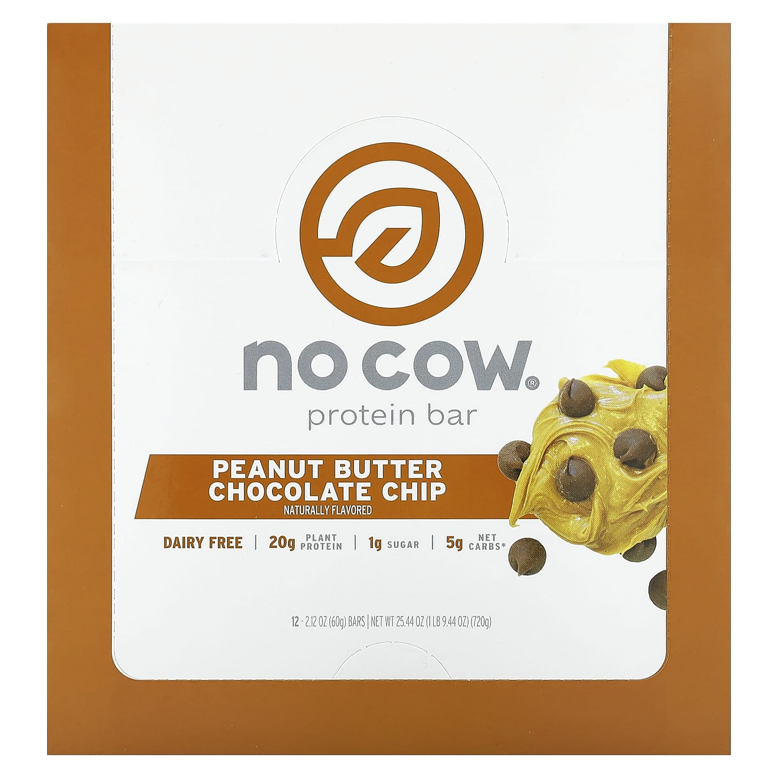 No Cow-Protein Bar-Peanut Butter Chocolate Chip-12 Bars-2.12 oz (60 g) Each