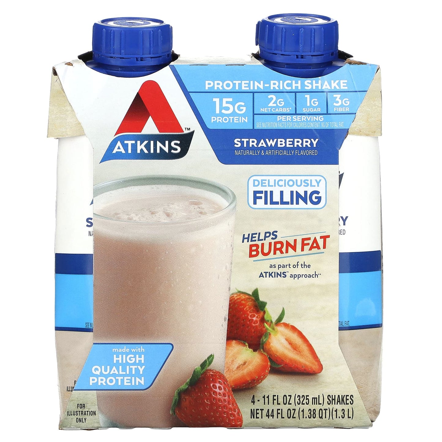 Atkins-Protein-Rich Shake-Strawberry-4 Shakes-11 fl oz (325 ml) Each