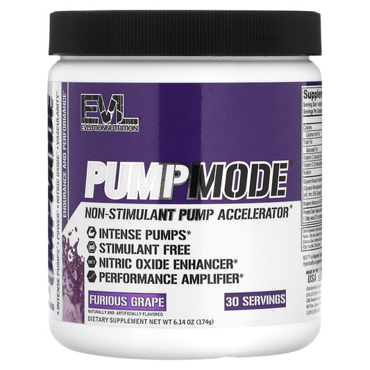 EVLution Nutrition-PumpMode-Non-Stimulant Pump Accelerator-Furious Grape-6.14 oz (174 g)