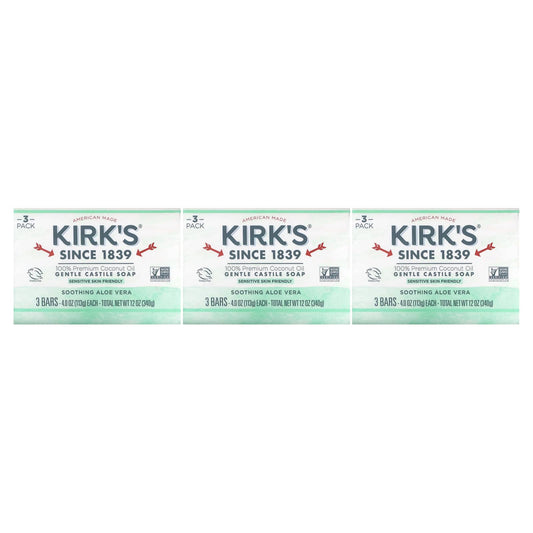 Kirk's-Gentle Castile Soap-Soothing Aloe Vera-3 Bars-4 oz (113 g) Each