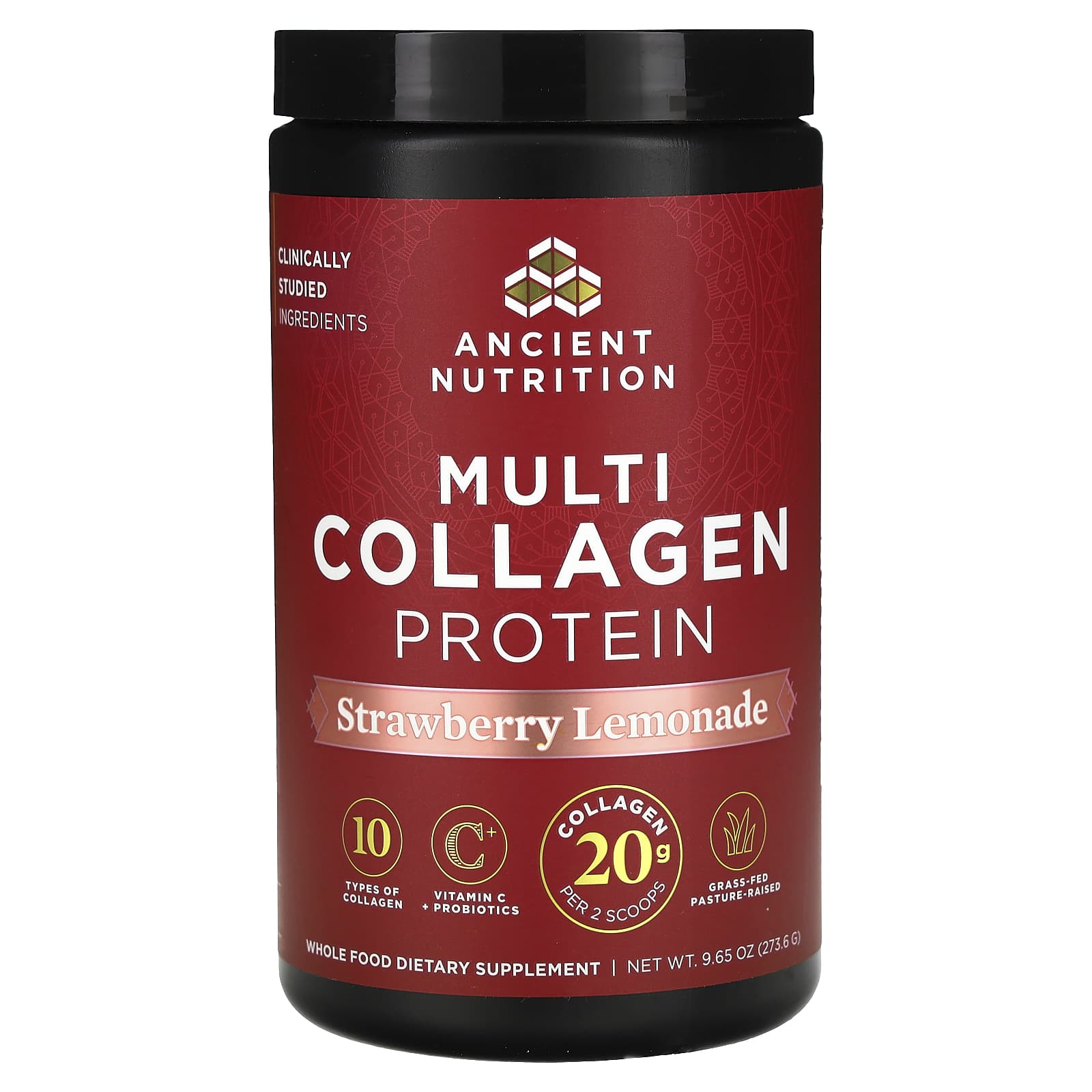 Ancient Nutrition-Multi Collagen Protein-Strawberry Lemonade-9.65 oz (273.6 g)