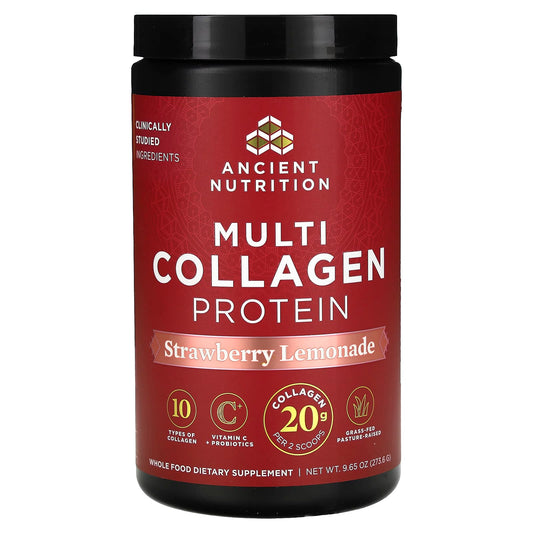 Ancient Nutrition-Multi Collagen Protein-Strawberry Lemonade-9.65 oz (273.6 g)