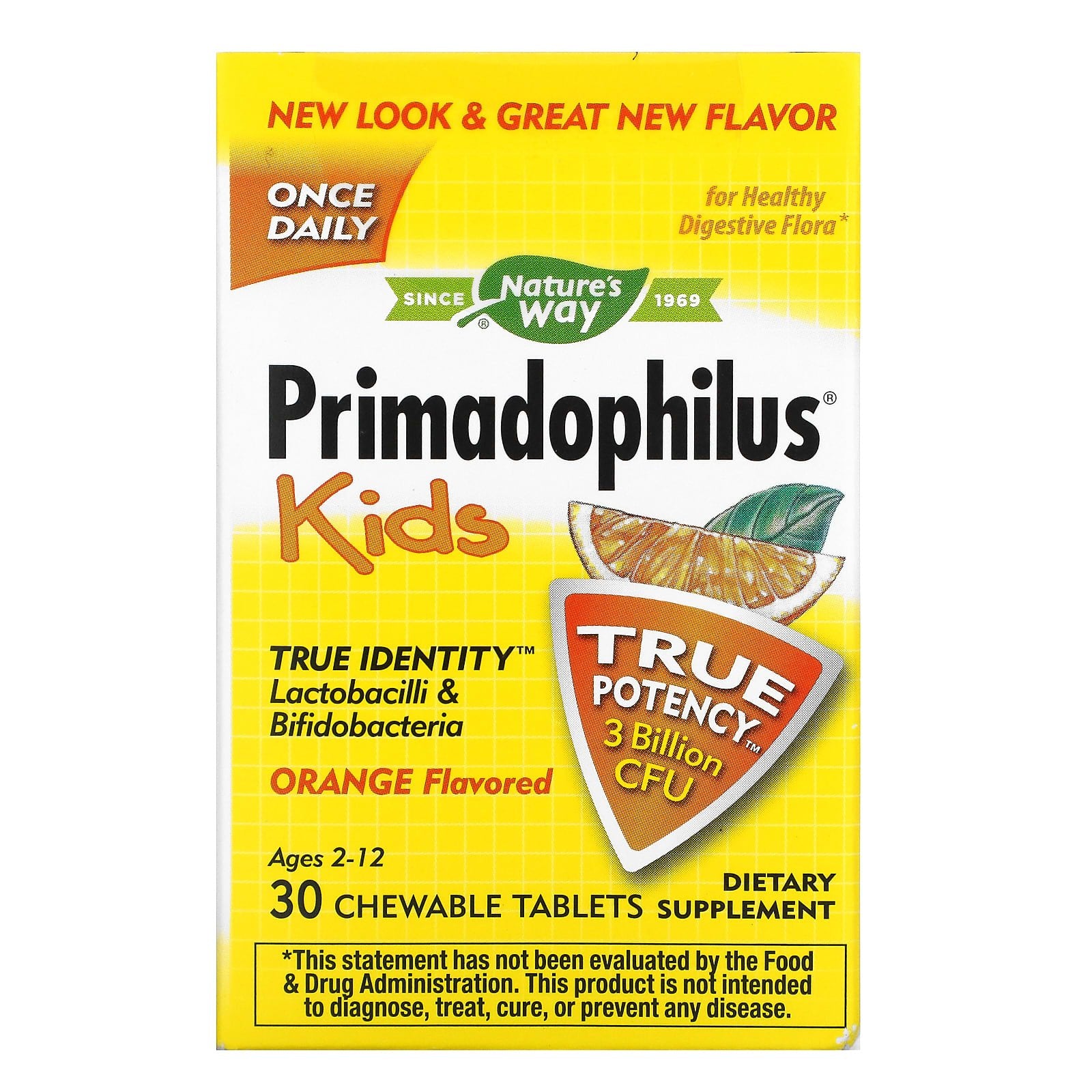 Nature's Way-Primadophilus-Kids-Age 2-12-Orange-3 Billion CFU-30 Chewable Tablets