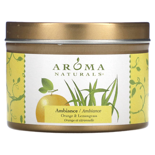 Aroma Naturals-Soy VegePure-Travel Tin Candle-Ambiance-Orange & Lemongrass-2.8 oz (79.38 g)