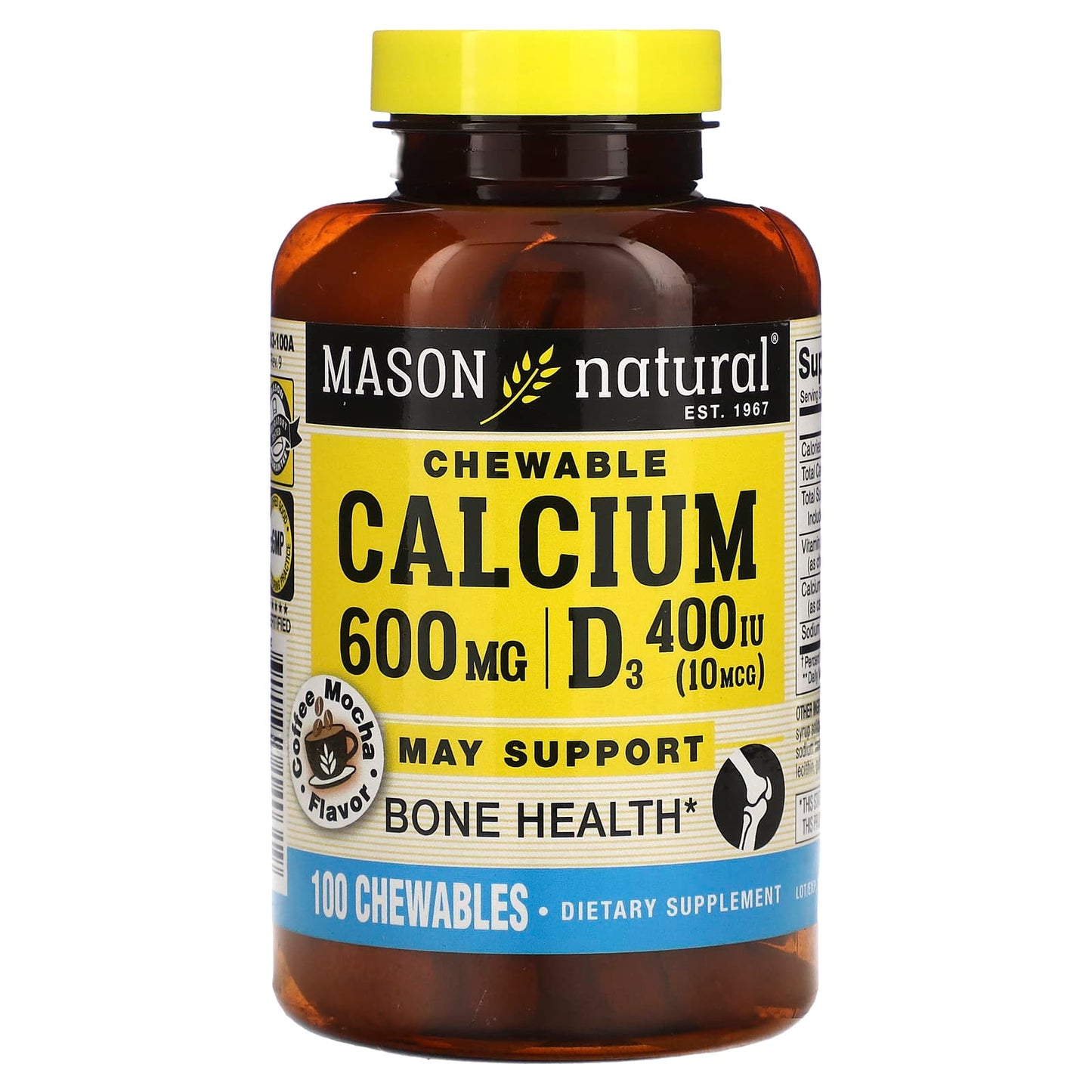 Mason Natural-Chewable Calcium + D3-Coffee Mocha -600 mg-100 Chewables