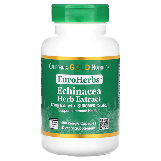 California Gold Nutrition-EuroHerbs-Echinacea Herb Extract-80 mg-180 Veggie Capsules