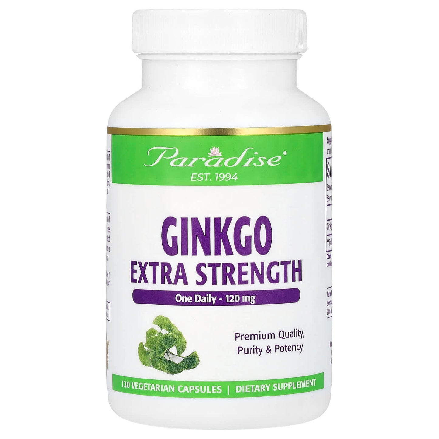 Paradise Herbs-Ginkgo-Extra Strength-120 mg-120 Vegetarian Capsules