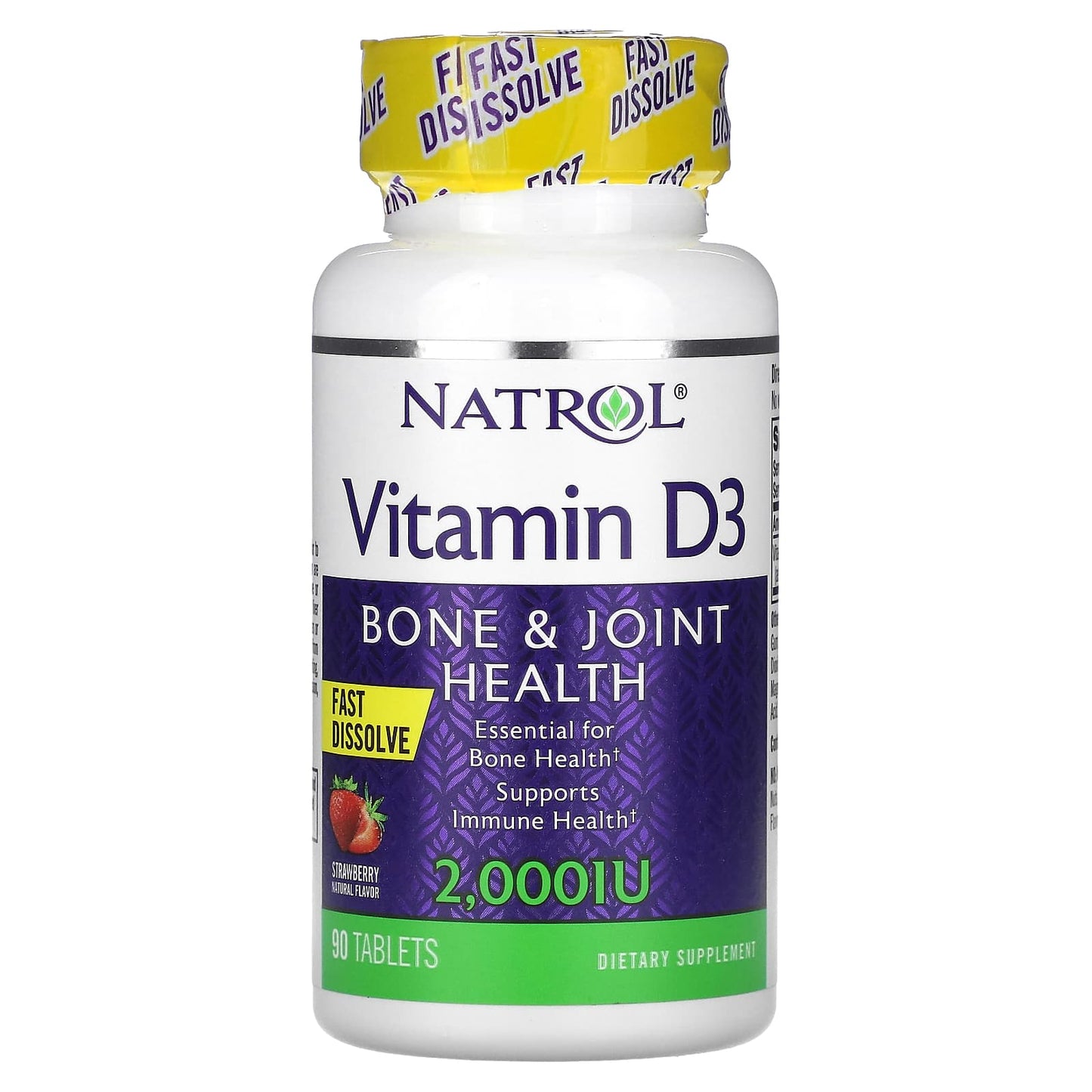 Natrol-Vitamin D3-Bone & Joint Health-Strawberry -2,000 IU-90 Tablets