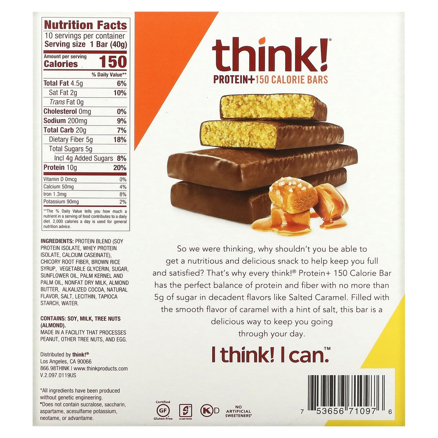 Think !, Protein+ 150 Calorie Bars, Salted Caramel, 10 Bars, 1.41 oz (40 g) Each