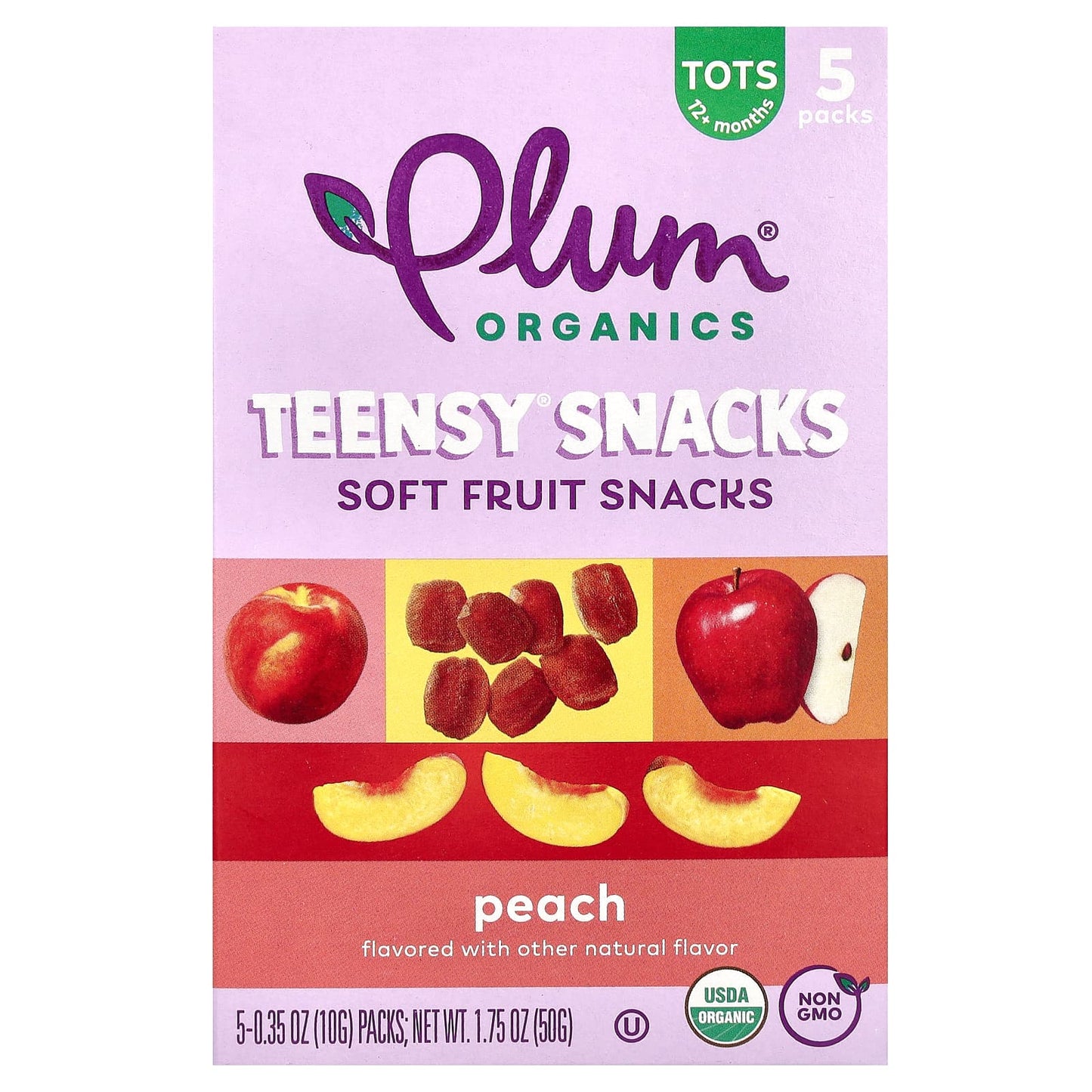 Plum Organics-Teensy Soft Fruits Snacks-12+ Months-Peach-5 Packs-0.35 oz (10 g) Each