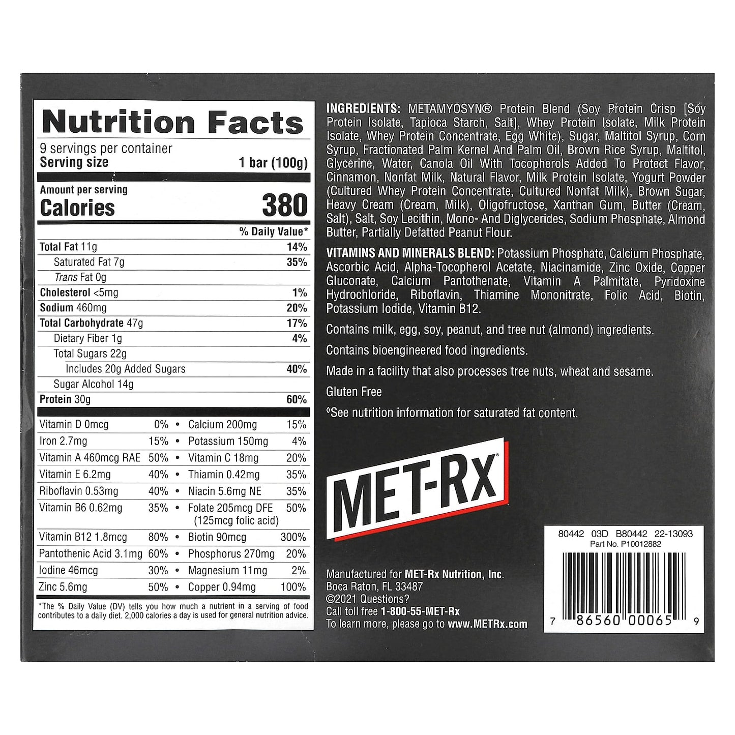 MET-Rx, Big 100, Meal Replacement Bar, Vanilla Caramel Churro, 9 Bars, 3.52 oz (100 g) Each