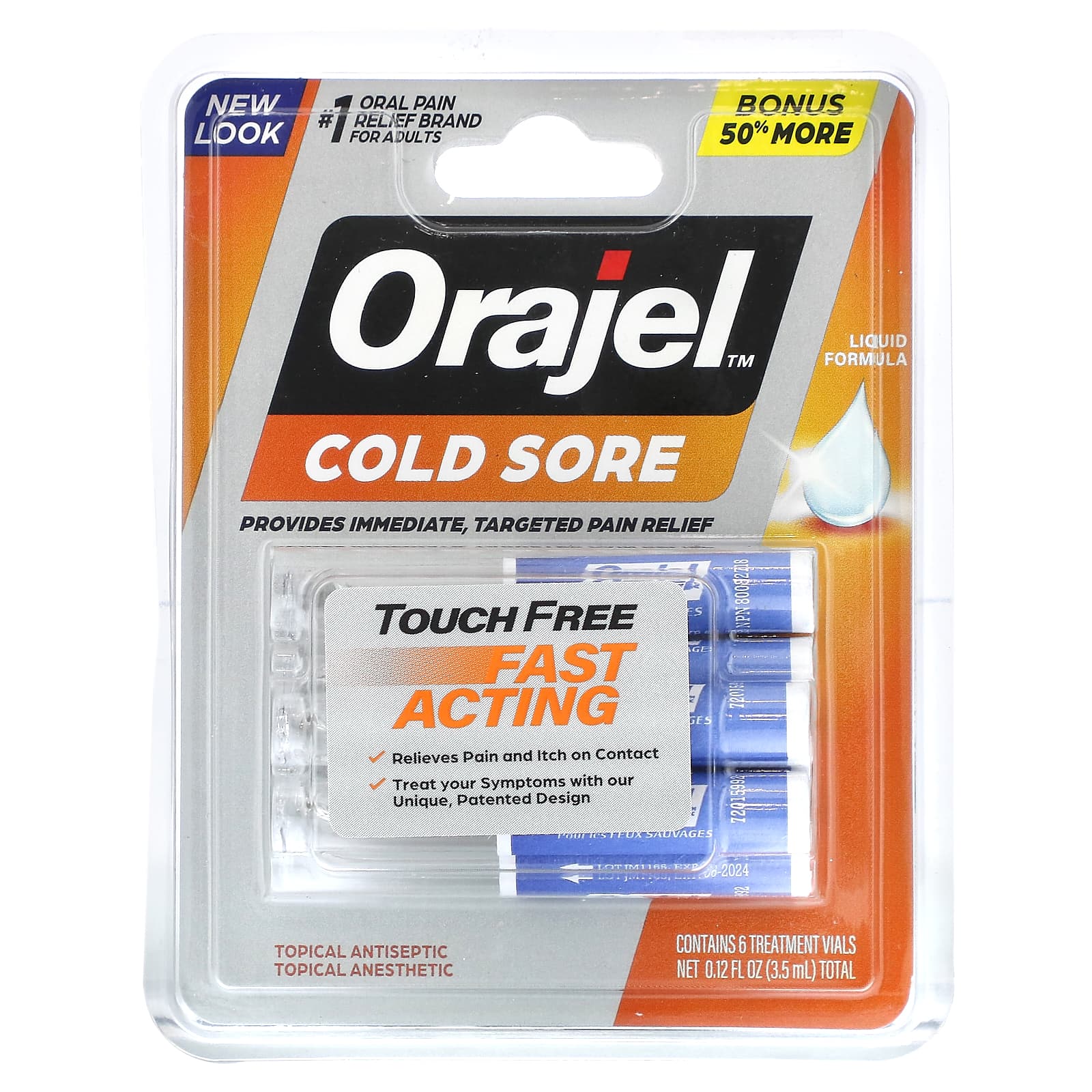 Orajel-Touch Free Cold Sore-6 Treatment Vials-0.12 fl oz (3.5 ml)