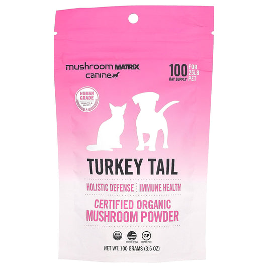 Mushroom Matrix Canine-Turkey Tail-Certified Organic Mushroom Powder-For 25 lb Pet-For Dogs and Cats-3.5 oz (100 g)