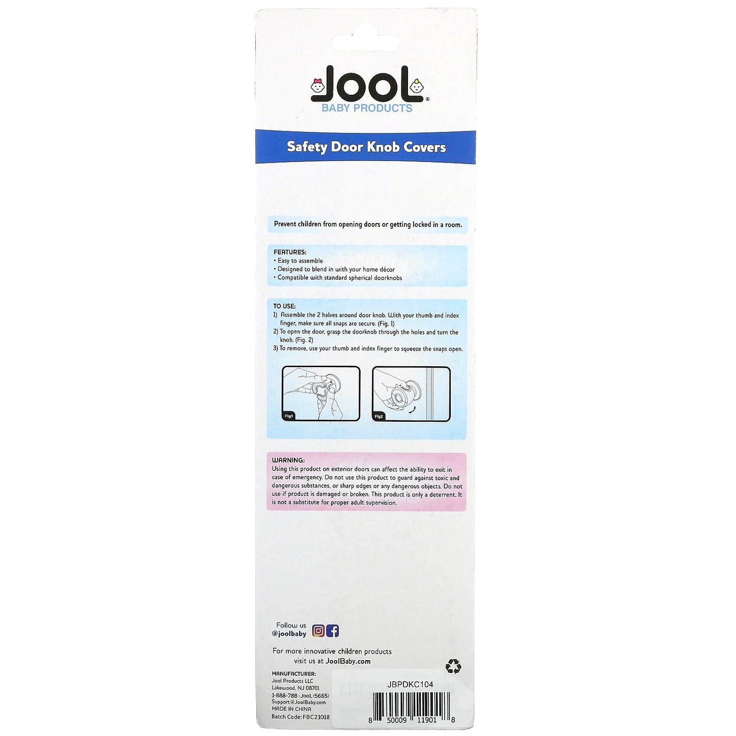 Jool Baby Products, Safety Door Knob Covers, 4 Pack