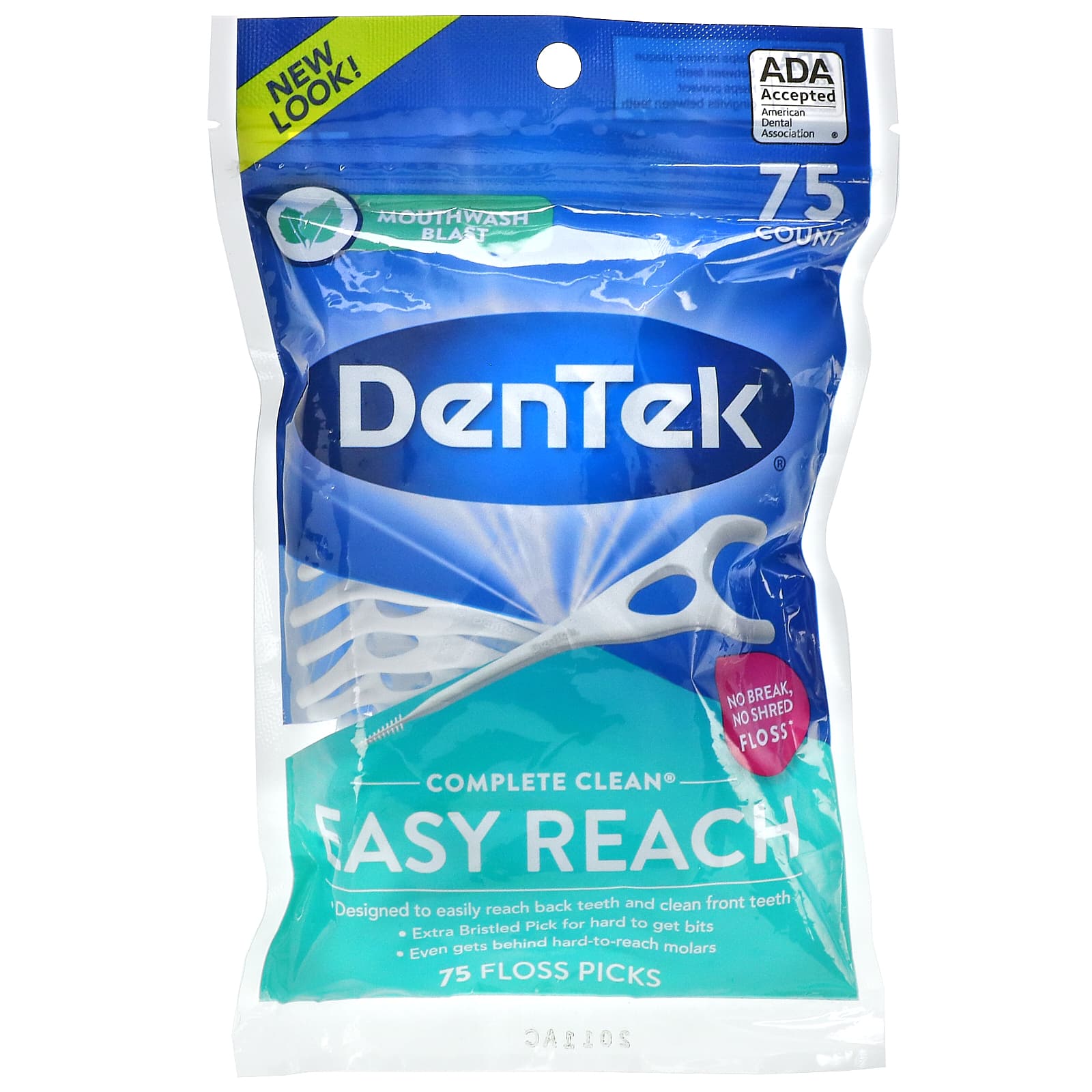 DenTek-Complete Clean-Easy Reach Floss Picks-Mouthwash Blast-75 Floss Picks