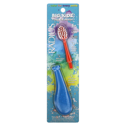 RADIUS-Big Kidz Forever Brush-6+-Very Soft-1 Toothbrush Handle + 1 Replacement Brush Head