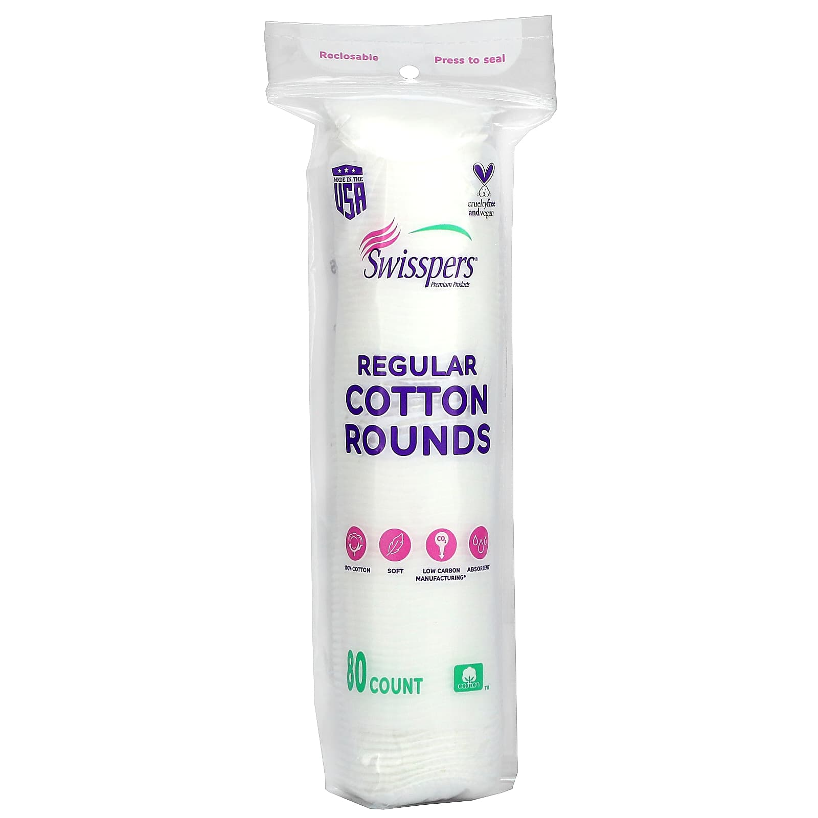 Swisspers-Regular Cotton Rounds-80 Counts