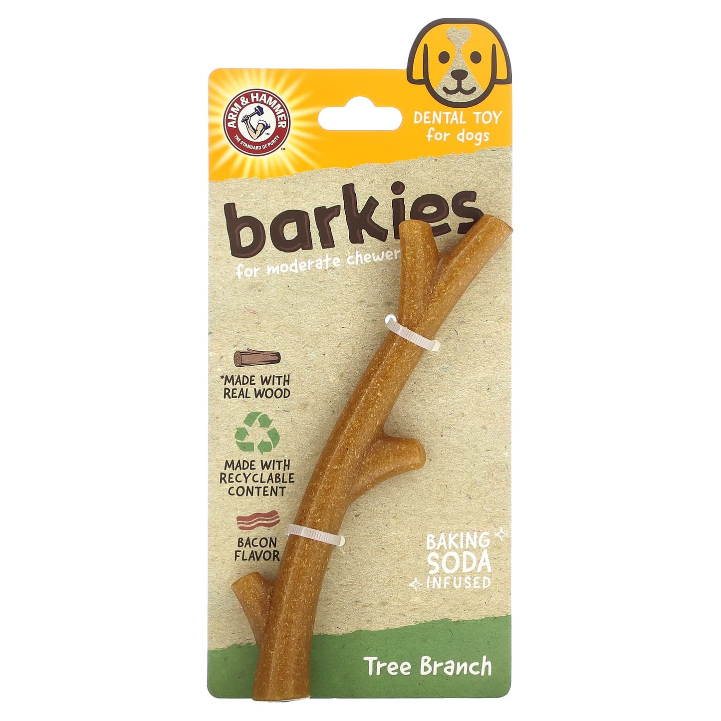 Arm & Hammer-Barkies for Moderate Chewers-Dental Toy for Dogs-Tree Branch-Bacon-1 Toy