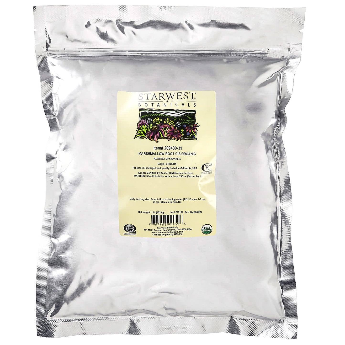 Starwest Botanicals, Organic Marshmallow Root C/S, 1 lb (453.6 g)