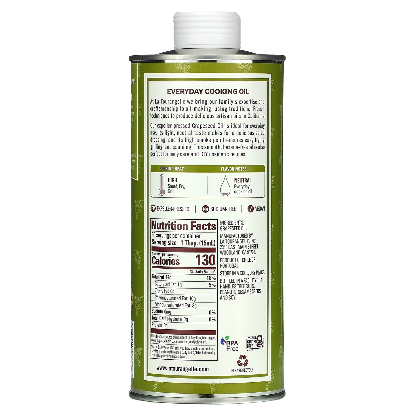 La Tourangelle, Expeller-Pressed Grapeseed Oil, 25.4 fl oz (750 ml)