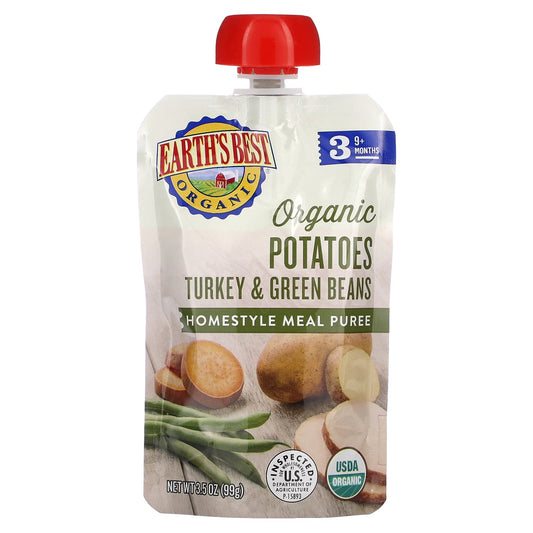 Earth's Best-Organic Homestyle Meal Puree-9+ Months-Potatoes Turkey & Green Beans-3.5 oz (99 g)