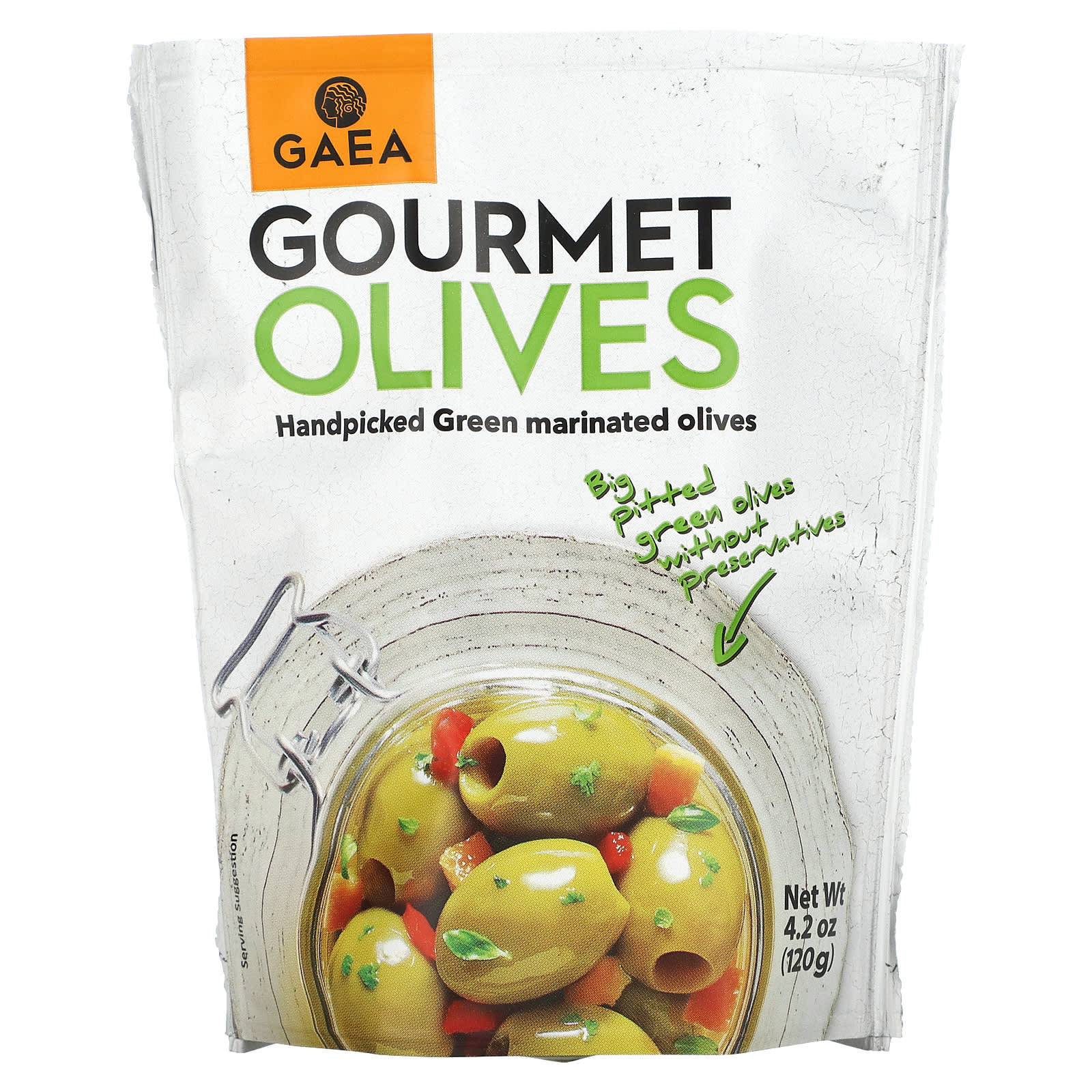 Gaea-Gourmet Olives-Handpicked Green Marinated Olives-4.2 oz (120 g)