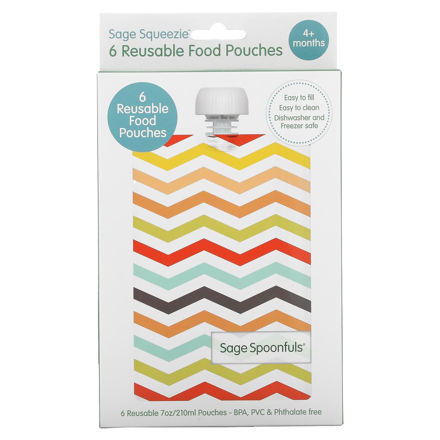 Sage Spoonfuls-Reusable Food Pouches-4+ Months-6 Pack